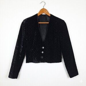 Vtg Anthony Muto Black Quilted Velvet Cropped Jacket Blazer Evening Party Sz 6